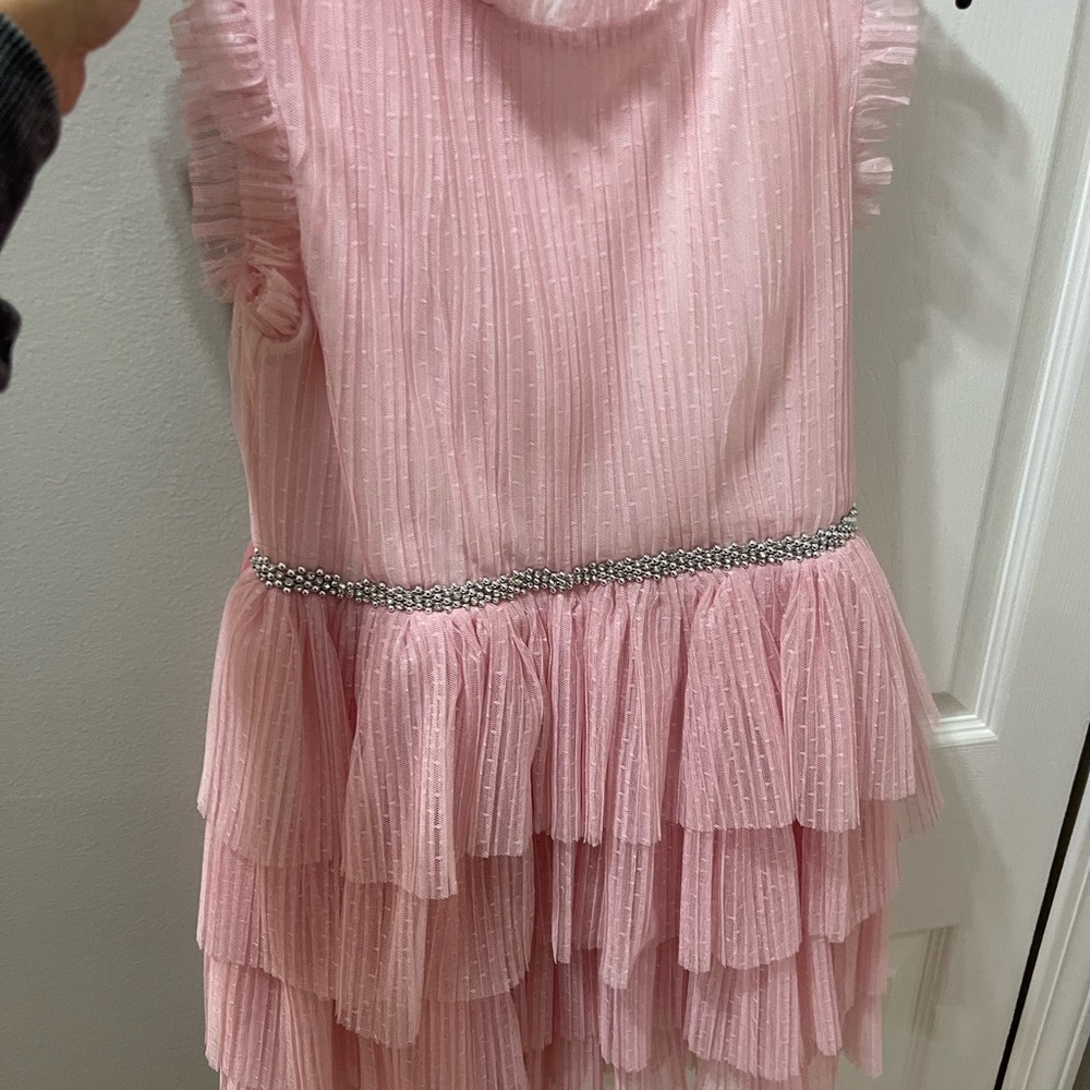 Zunie Pink Layered Dress with Silver Waistband - Picture 2 of 6